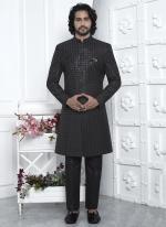 Art Silk Black Wedding Wear Pattern Pc Readymade Sherwani